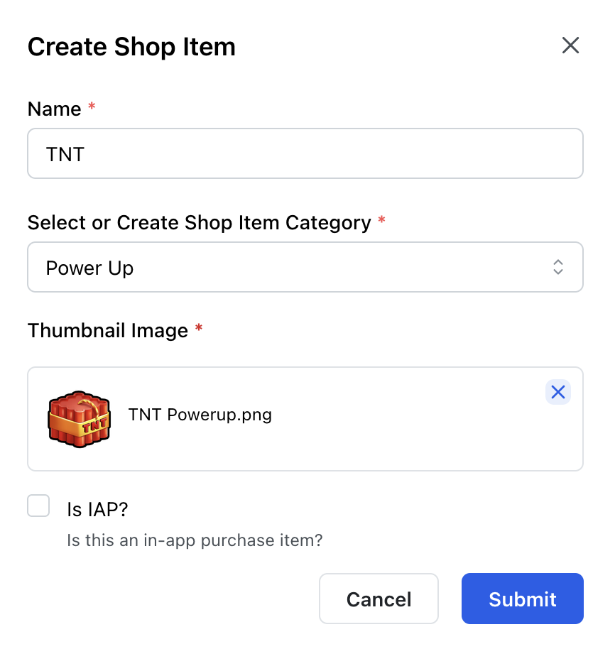 Create Shop Item