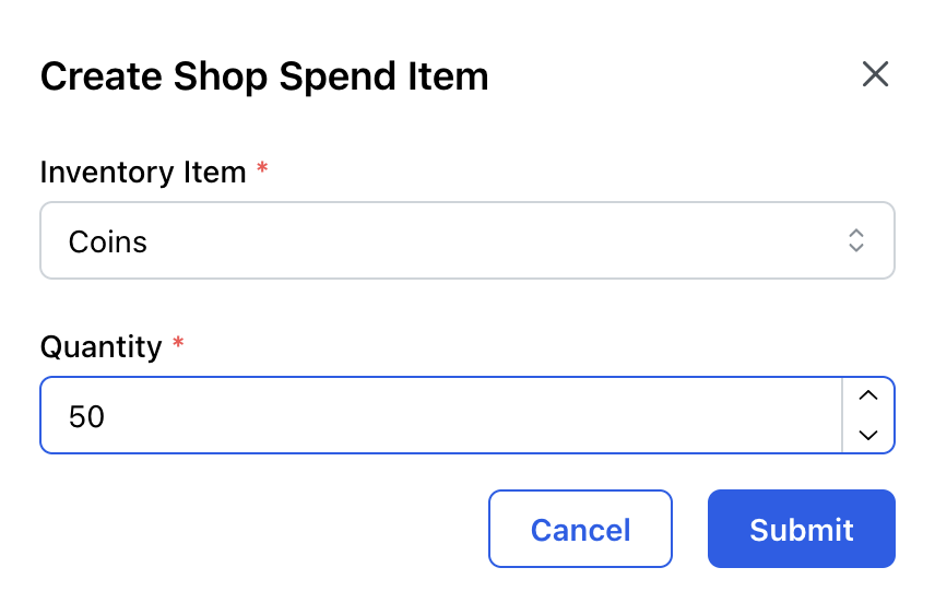 Create Shop Spend Items